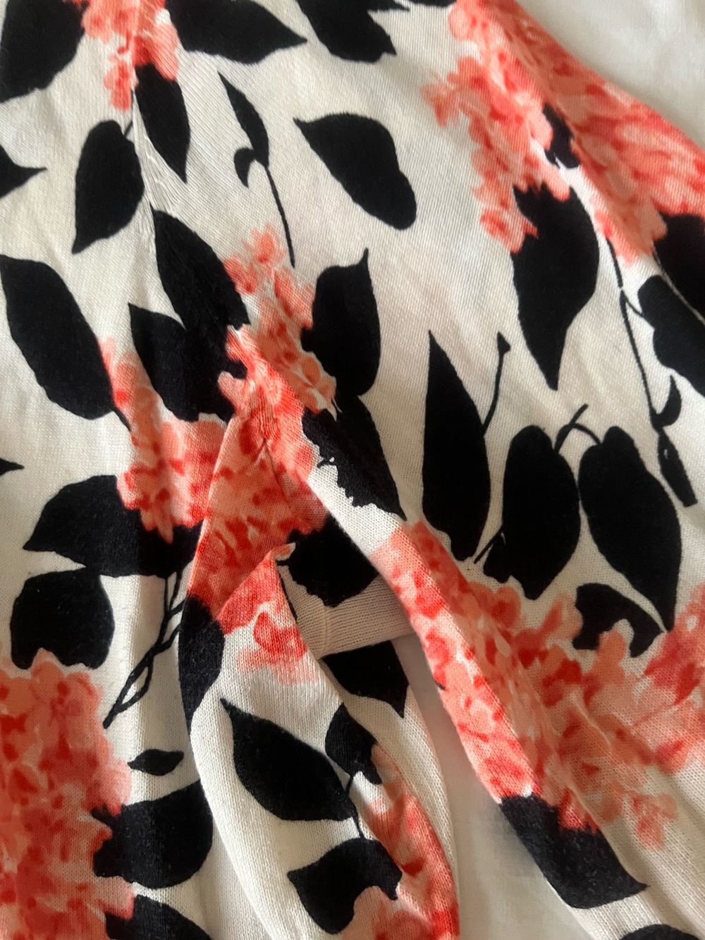 Talbots White Cardigan with Coral and Gray Floral Print - Picture 4 of 5